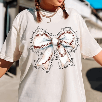 Game Day Baseball Bow Tee