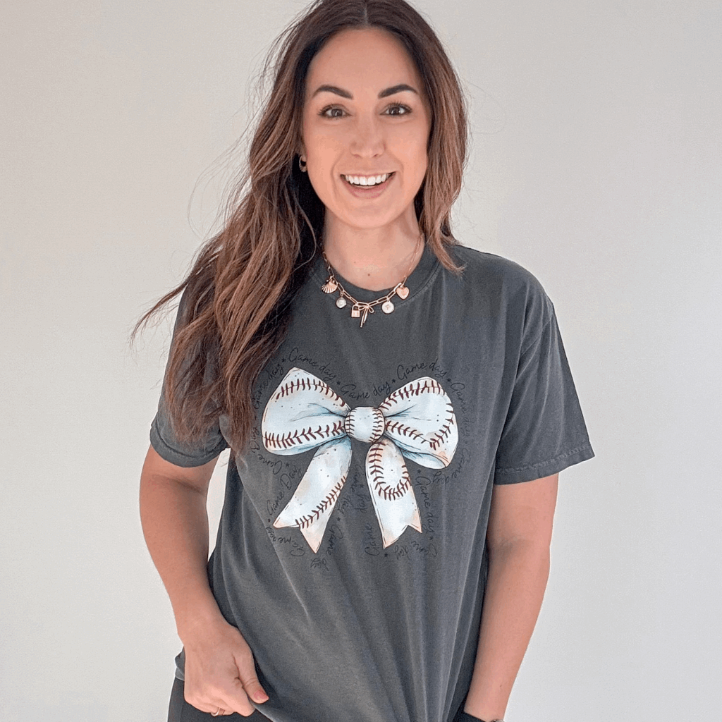 Game Day Baseball Bow Tee
