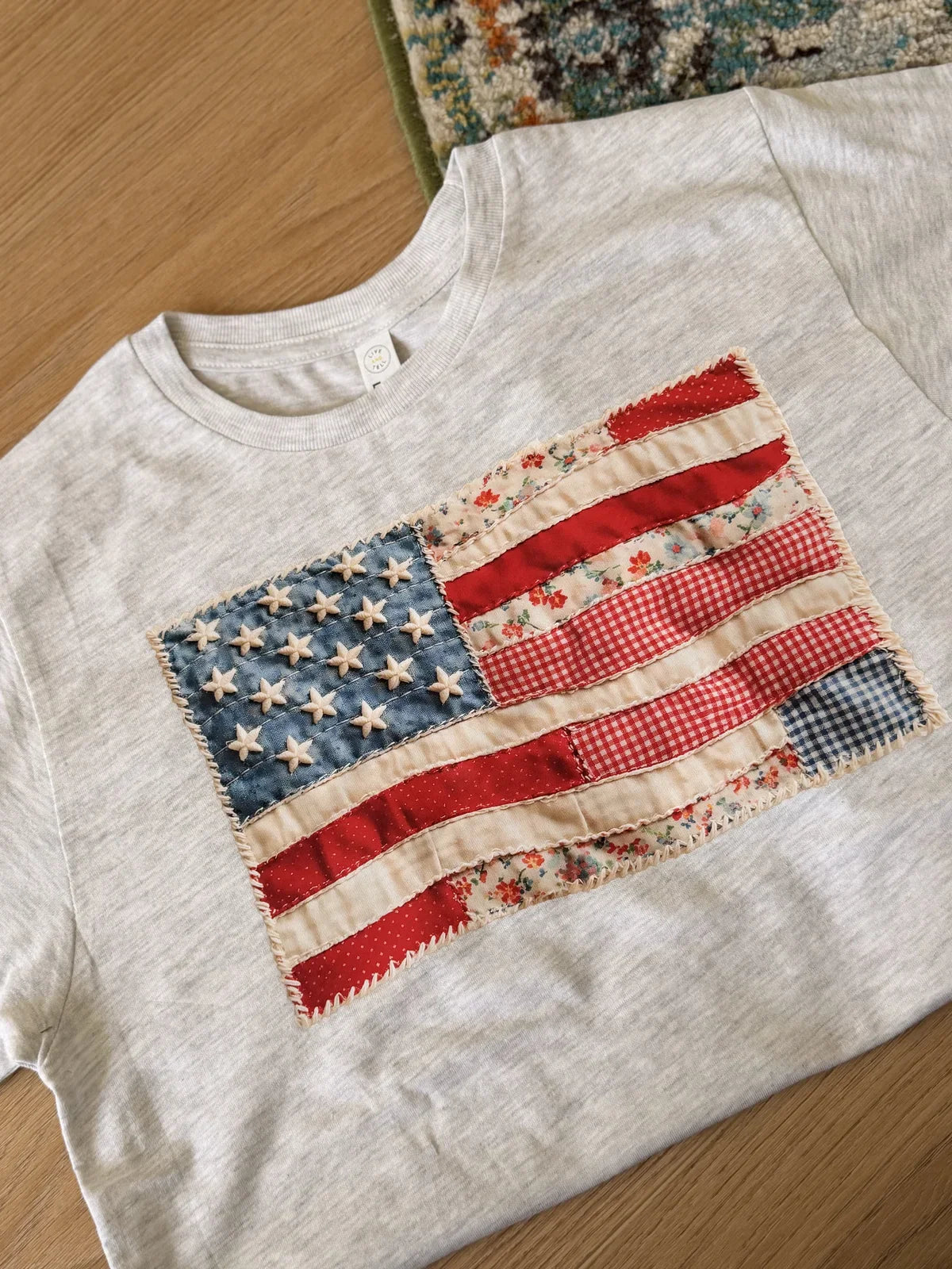 American Flag Faux Patchwork Tee