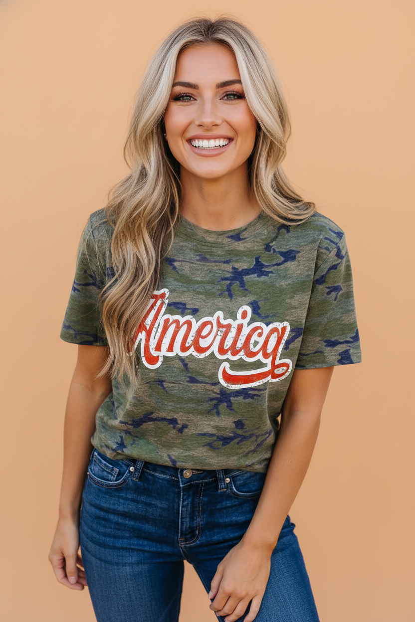 Camo America Patriotic Graphic Tee