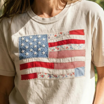 American Flag Faux Patchwork Tee